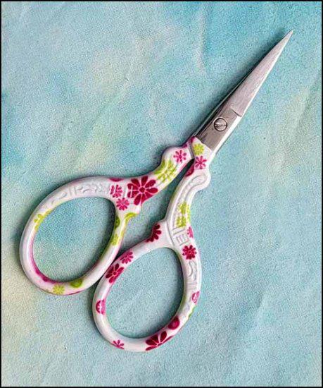YARN TREE White / Pink Floral Embroidery Scissors ~ Premium Stainless Steel Scissors ~ 3.6" Long