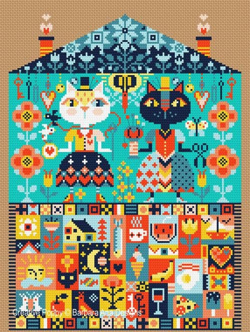 BARBARA ANA DESIGNS "Crafty Cats" Counted Cross Stitch Pattern, Chart, Pattern Only