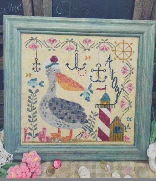 QUAINT ROSE NEEDLEARTS "Captain Patchy Pelican" Counted Cross Stitch Pattern, Sampler, Chart, Pattern Only