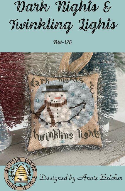 ANNIE BEEZ Folk Art "Dark Nights & Twinkling Lights" Counted Cross Stitch Pattern, Chart, Christmas, Pattern Only