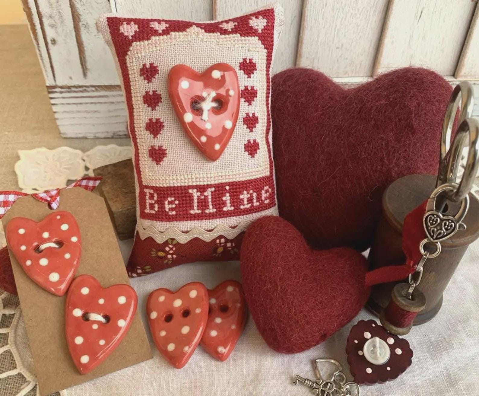 ROVARIS ~ "Be Mine Little Cushion Kit" Counted Cross Stitch Pattern + KIT, Handmade from Samone, Italy