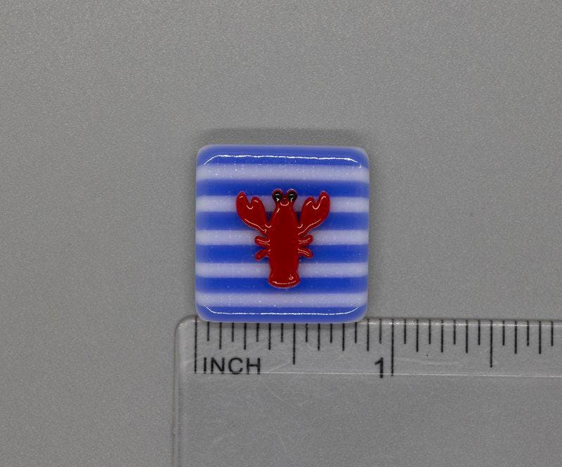 BEAU VERRE ART "Lobster On Stripes Fused Glass Needle Minder"  Magnet  Needleminder  One-of-a-Kind, Handcrafted with Love by Kelly