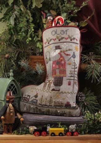 SHEPHERD'S BUSH PRINTWORKS "Olaf Stocking" Cross Stitch Pattern, Chart, Christmas, Santa, Sampler