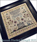 The SCARLETT HOUSE "Hannah Hartley Cowgill 1835"  Counted Cross Stitch Pattern  Sampler, Chart, Pattern Only