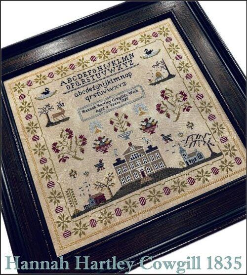 The SCARLETT HOUSE "Hannah Hartley Cowgill 1835"  Counted Cross Stitch Pattern  Sampler, Chart, Pattern Only