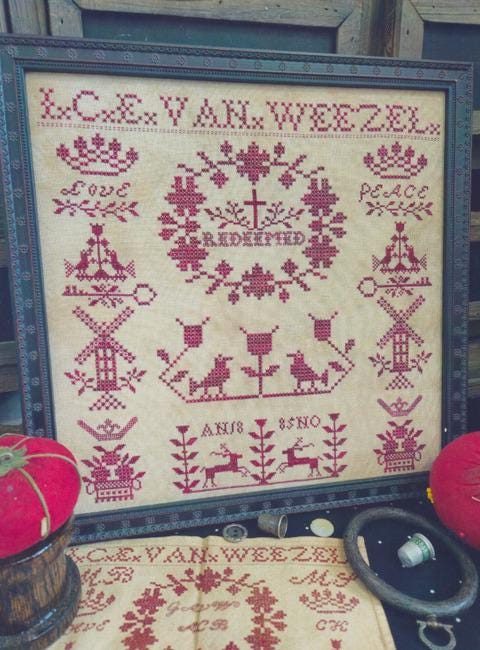 QUAINT ROSE NEEDLEARTS "I.C.E. Van Weezel 1885" Counted Cross Stitch Pattern, Sampler, Chart, Pattern Only