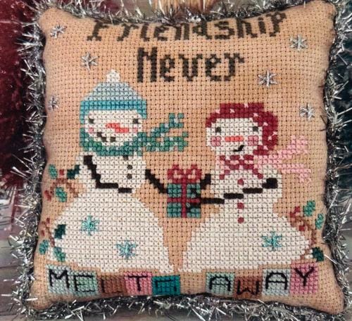 ANNIE BEEZ Folk Art "Friendship Never Melts Away" Counted Cross Stitch Pattern, Chart, Christmas, Pattern Only