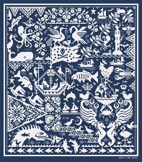 LONG DOG SAMPLERS "Fisherman's Friends"  Counted Cross Stitch Pattern  Sampler, Chart, Pattern Only