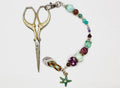 Kelly Clark Studio ~ Argyle FlipFlop Aqua & Plum Scissor Fob, Scissor Find, Lanyard Fob, Keyfob, Purse Fob