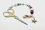 Kelly Clark Studio ~ Argyle FlipFlop Aqua & Plum Scissor Fob, Scissor Find, Lanyard Fob, Keyfob, Purse Fob