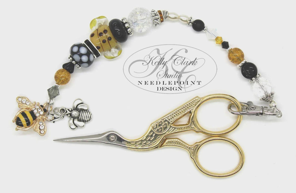 Kelly Clark Studio ~ Honey Bee Scissor Fob, Scissor Find, Lanyard Fob, Key Fob, Purse Fob, Key Chain Charm