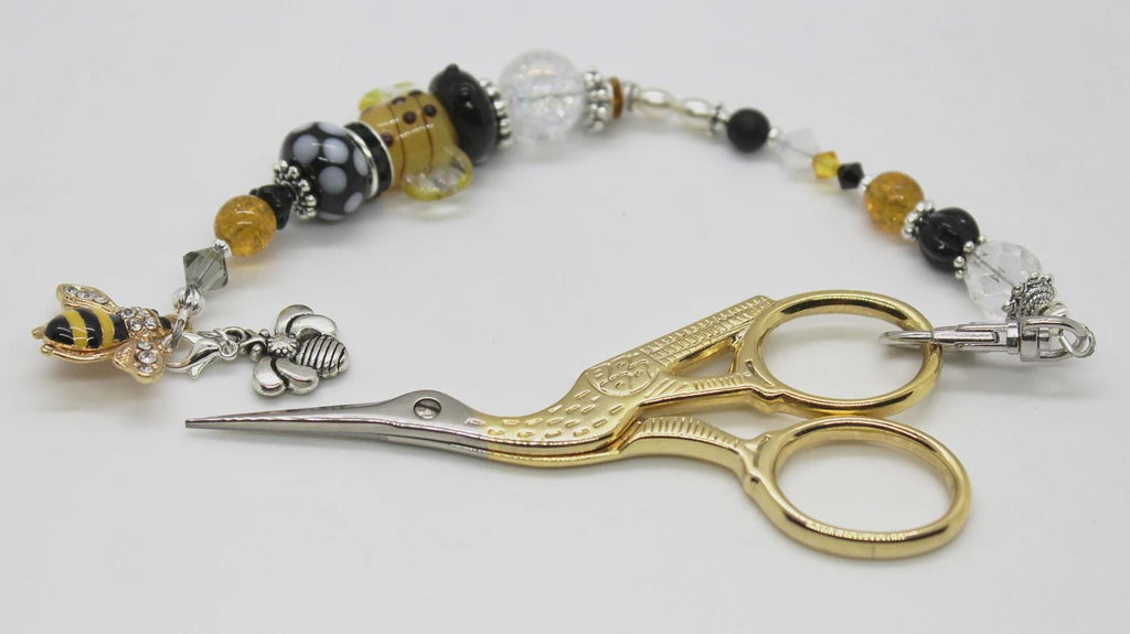 Kelly Clark Studio ~ Honey Bee Scissor Fob, Scissor Find, Lanyard Fob, Key Fob, Purse Fob, Key Chain Charm