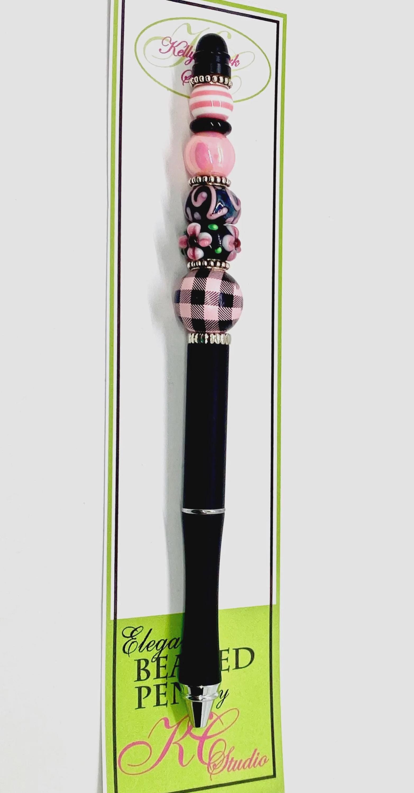 Kelly Clark Studio ~ Beaded Ink Pen in Black and Pale Pink