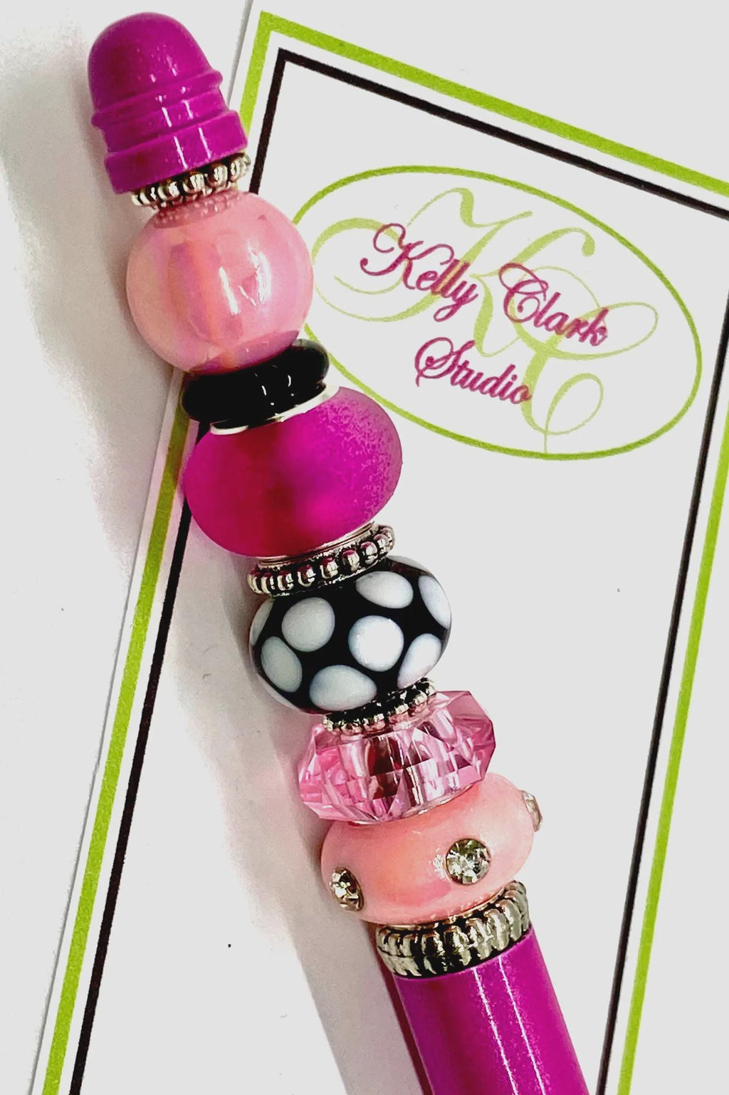 Kelly Clark Studio ~ Beaded Ink Pen in Magenta, Black & Pink