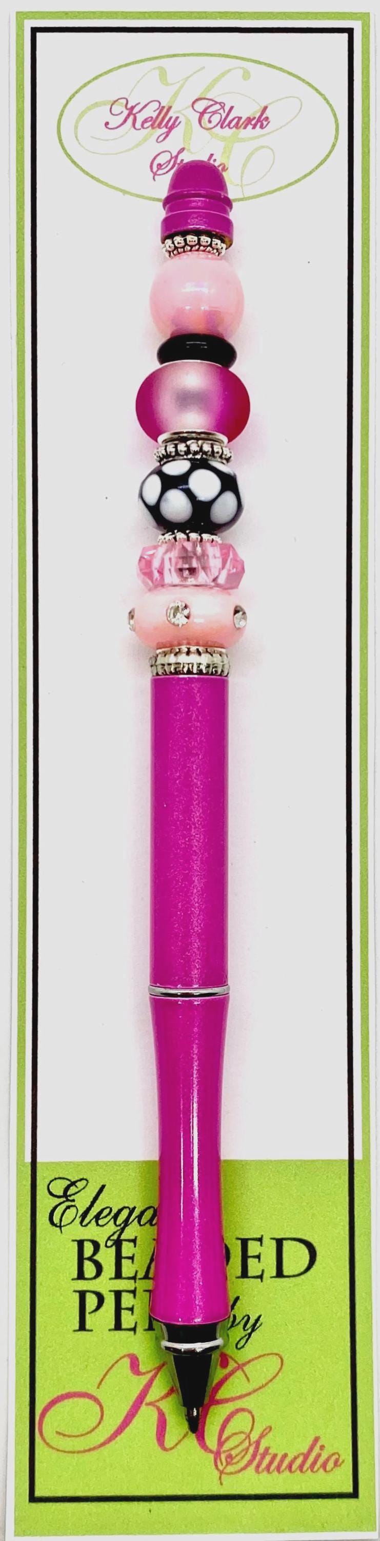 Kelly Clark Studio ~ Beaded Ink Pen in Magenta, Black & Pink