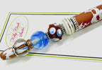Kelly Clark Studio ~ Beaded Ink Pen in Brown & White Cow Print with Blue Accent