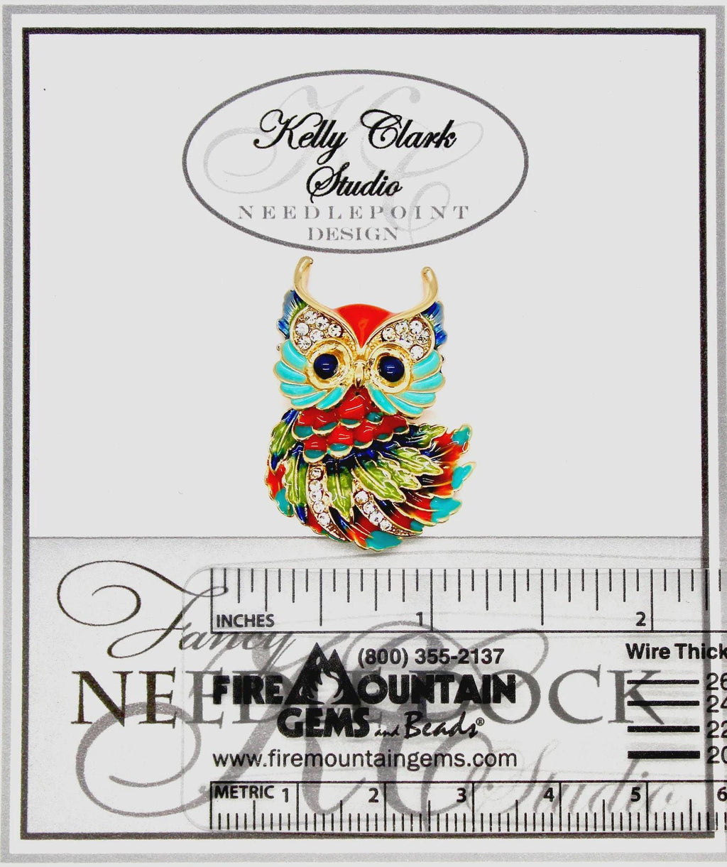 Kelly Clark Studio ~ Orange & Turquoise Owl Needle Minder, Needle Dock, Canvas Magnet, Needle Garage, Needleminder