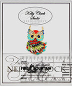 Kelly Clark Studio ~ Orange & Turquoise Owl Needle Minder, Needle Dock, Canvas Magnet, Needle Garage, Needleminder