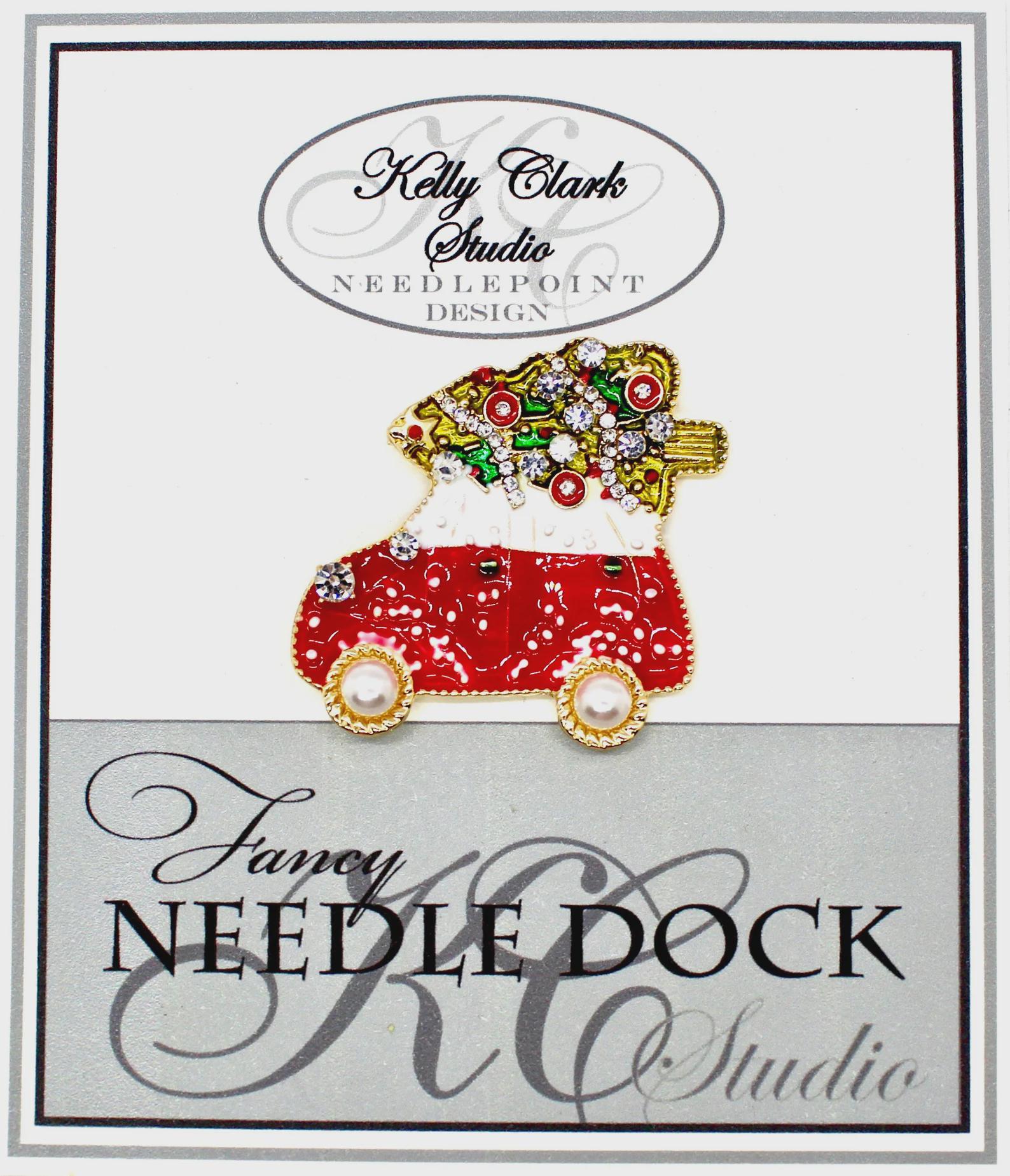 Kelly Clark Studio ~ Car With Christmas Tree Needle Minder, Needle Dock, Canvas Magnet, Needle Garage, Needleminder