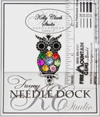 Kelly Clark Studio ~ RAINBOW HORNED OWL Needle Minder, Needle Dock, Canvas Magnet, Needle Garage, Needleminder
