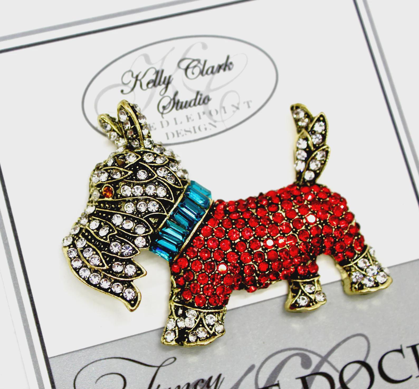Kelly Clark Studio ~ Scotty Dog In Red Sweater Needle Minder, Needle Dock, Canvas Magnet, Needle Garage, Needleminder