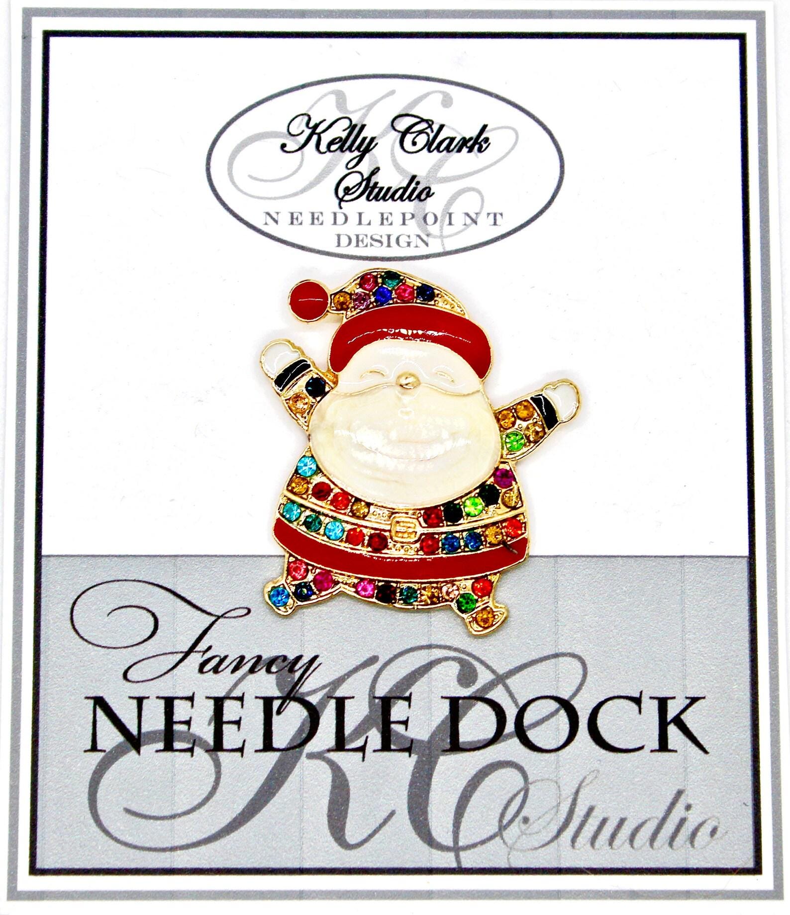 Kelly Clark Studio ~ Multi-Color Chubby Santa Needle Minder, Needle Dock, Canvas Magnet, Needle Garage, Needleminder
