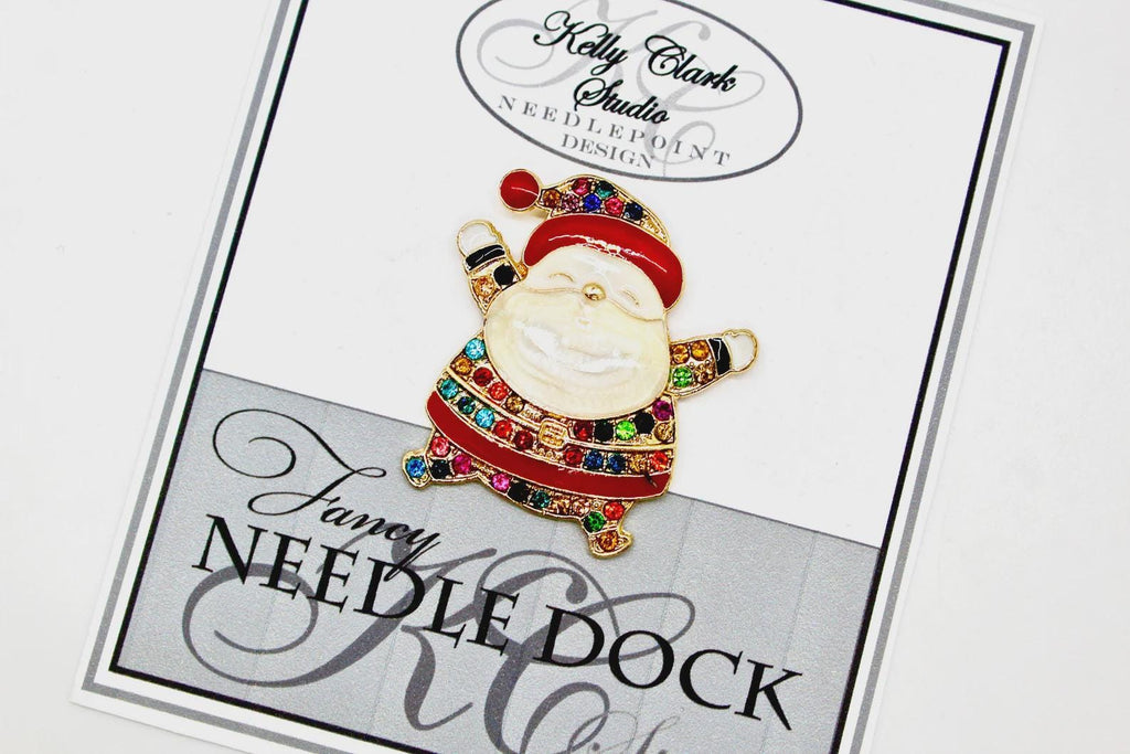 Kelly Clark Studio ~ Multi-Color Chubby Santa Needle Minder, Needle Dock, Canvas Magnet, Needle Garage, Needleminder
