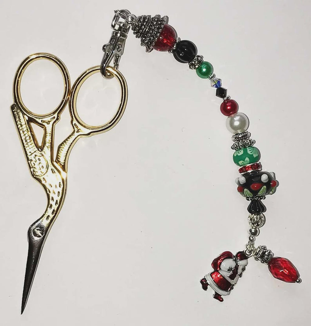Kelly Clark Studio ~ Enameled Santa Charm Scissor Fob, Scissor Find, Lanyard Fob, Key Fob, Purse Fob, Key Chain Charm