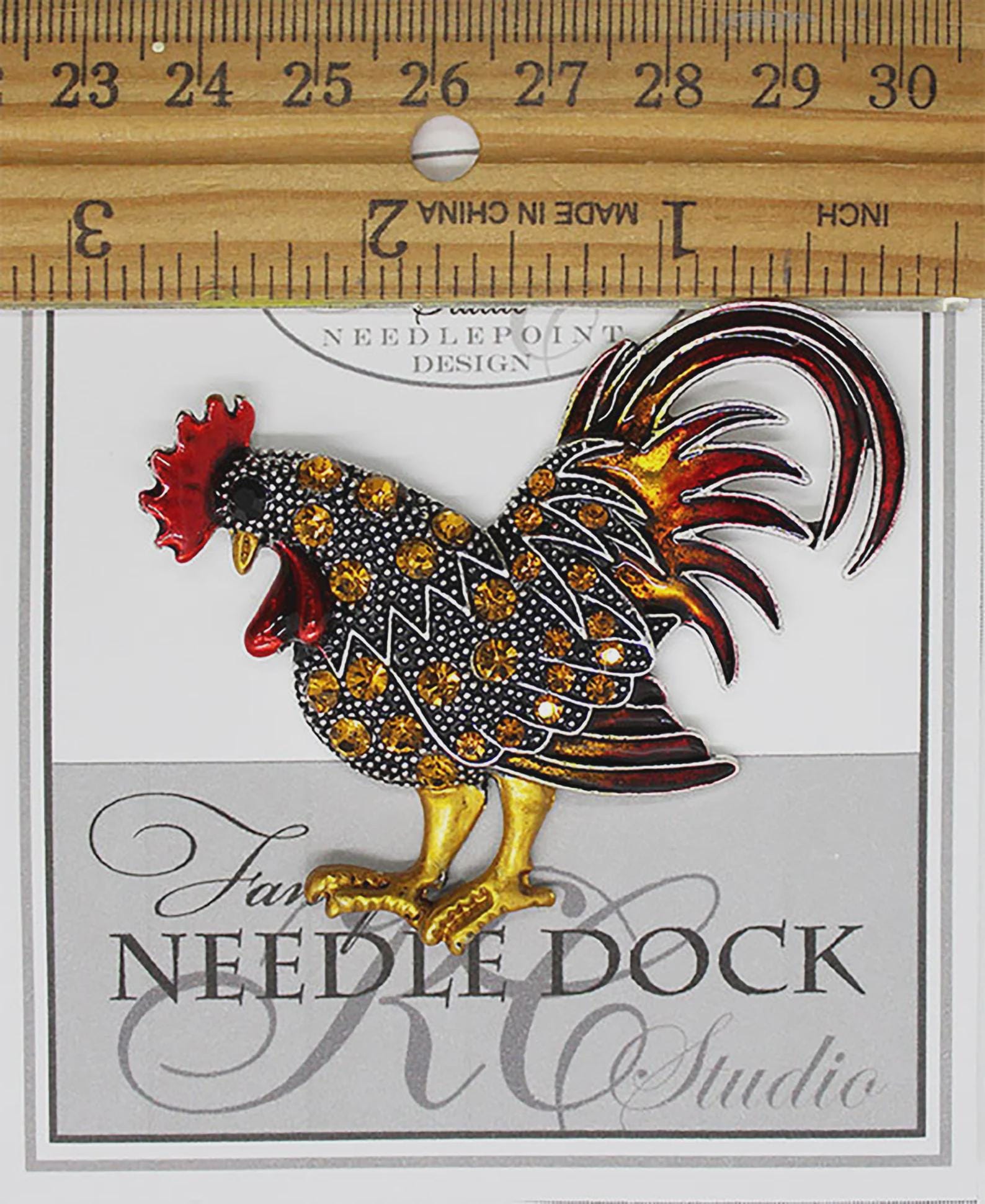 Kelly Clark Studio ~ Golden Rooster Pattern Pumpkin Needle Minder, Needle Dock, Canvas Magnet, Needle Garage, Needleminder
