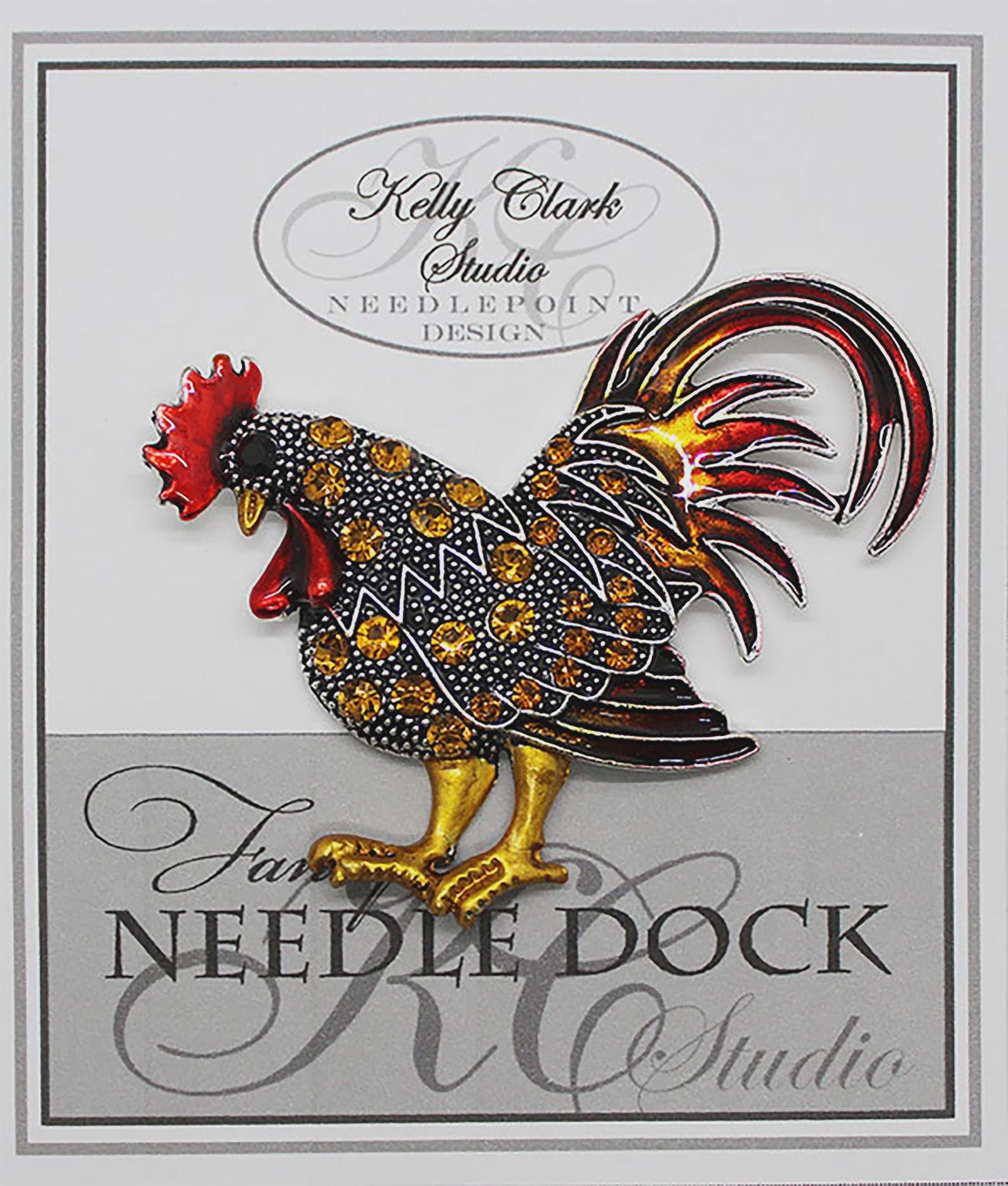 Kelly Clark Studio ~ Golden Rooster Pattern Pumpkin Needle Minder, Needle Dock, Canvas Magnet, Needle Garage, Needleminder