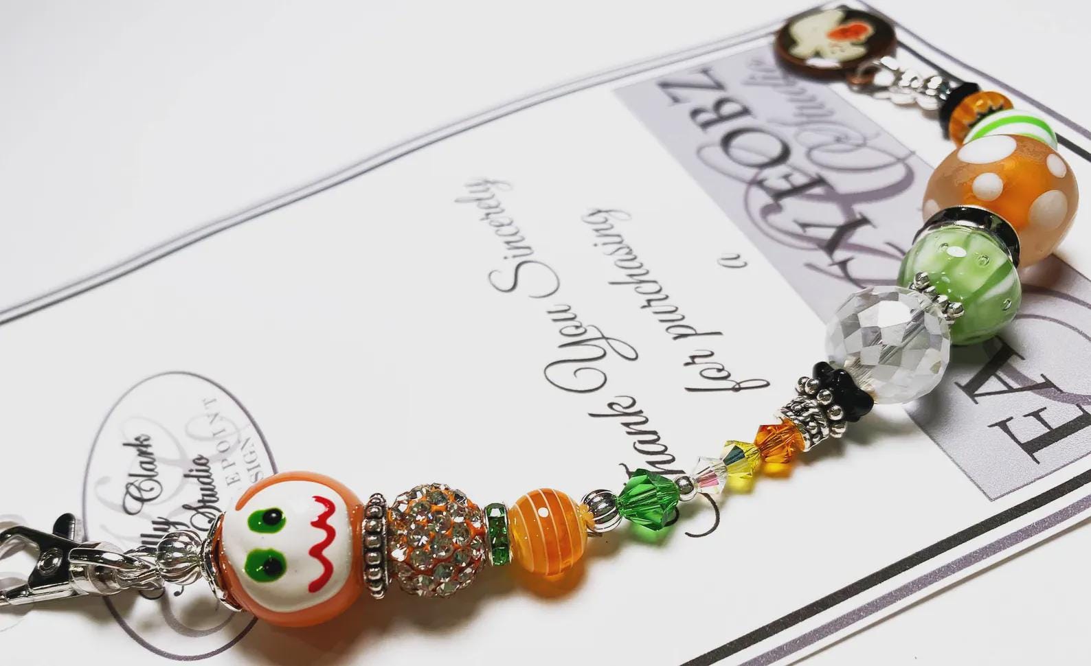 Kelly Clark Studio ~ Ghost Pumpkin Charm Scissor Fob, Scissor Find, Lanyard Fob, Key Fob, Purse Fob, Key Chain Charm