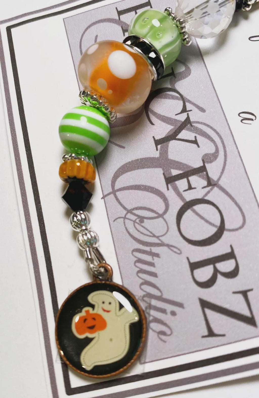 Kelly Clark Studio ~ Ghost Pumpkin Charm Scissor Fob, Scissor Find, Lanyard Fob, Key Fob, Purse Fob, Key Chain Charm