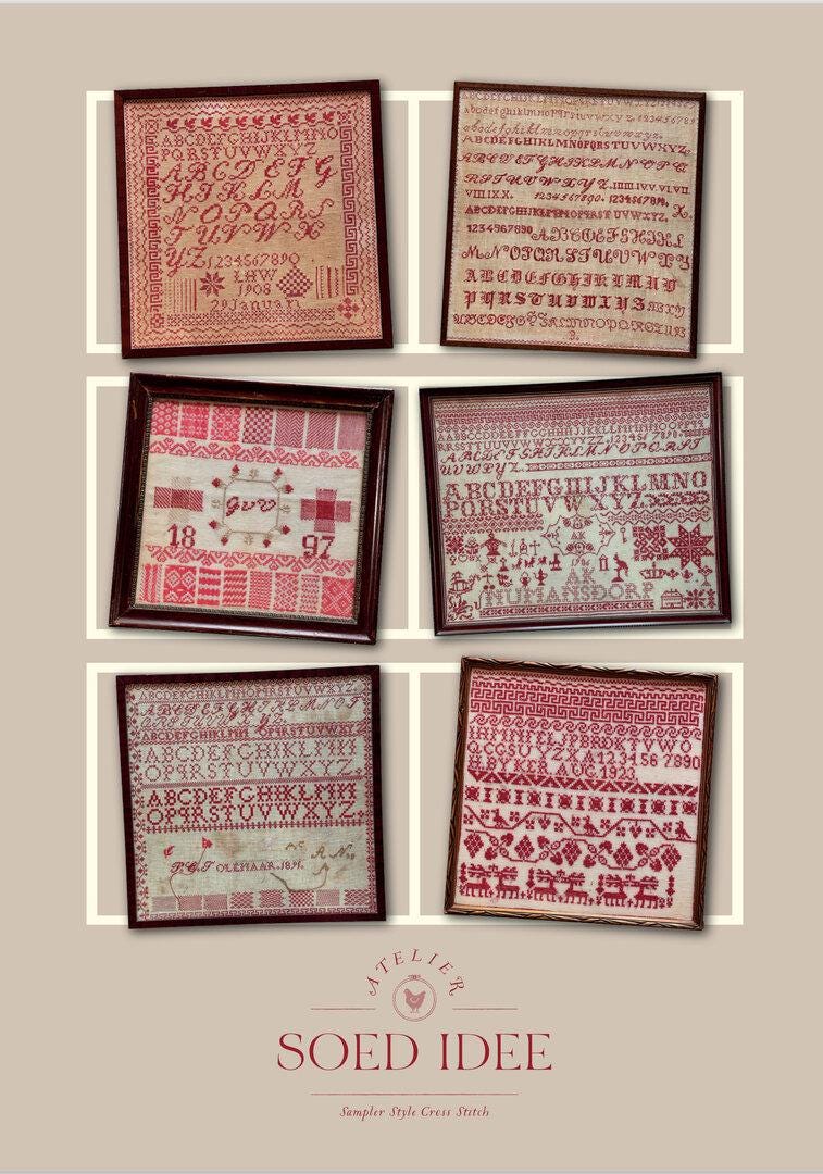 ATELIER SOED IDEE "Connected By The Red Thread - Samplers From The Classroom" Counted Cross Stitch, 6 Red Sampler Patterns, Booklet Only
