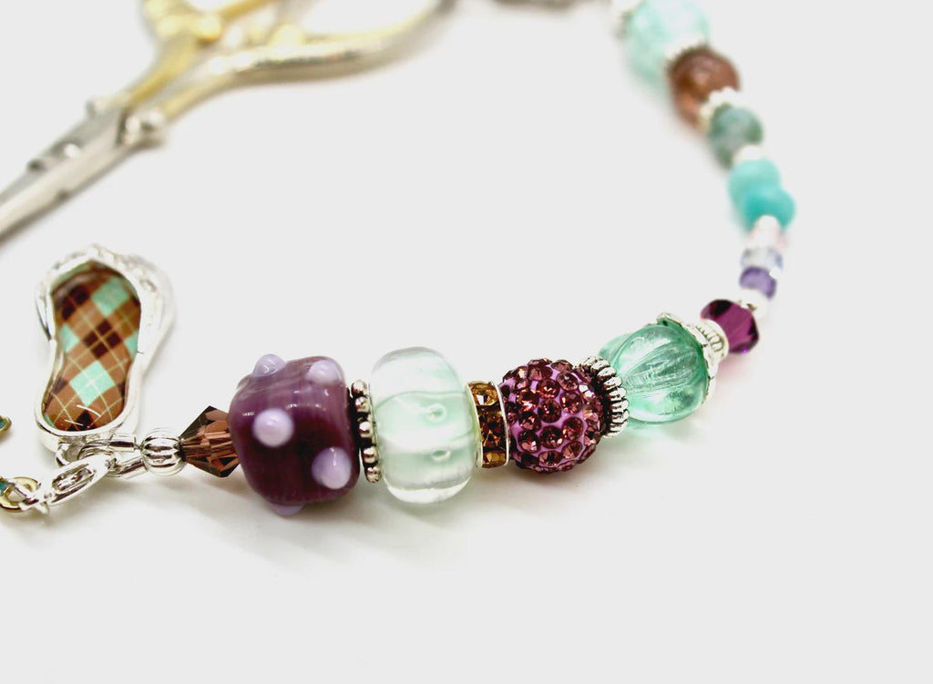 Kelly Clark Studio ~ Argyle FlipFlop Aqua & Plum Scissor Fob, Scissor Find, Lanyard Fob, Keyfob, Purse Fob