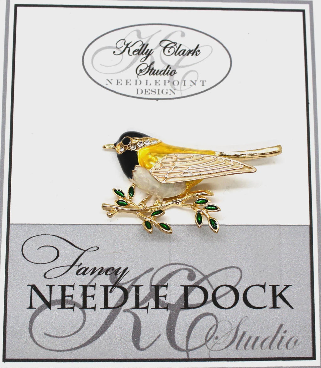 Kelly Clark Studio ~ Yellow Bird Perched on Branch Needle Minder, Needle Dock, Canvas Magnet, Needle Garage, Needleminder