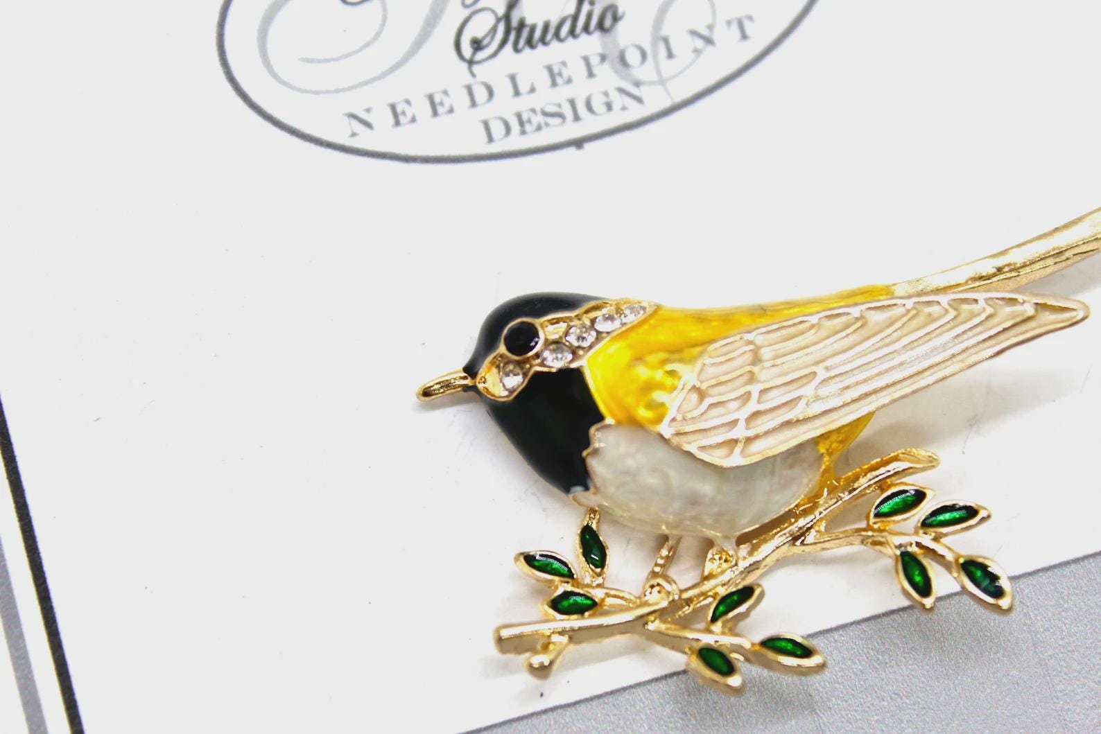 Kelly Clark Studio ~ Yellow Bird Perched on Branch Needle Minder, Needle Dock, Canvas Magnet, Needle Garage, Needleminder
