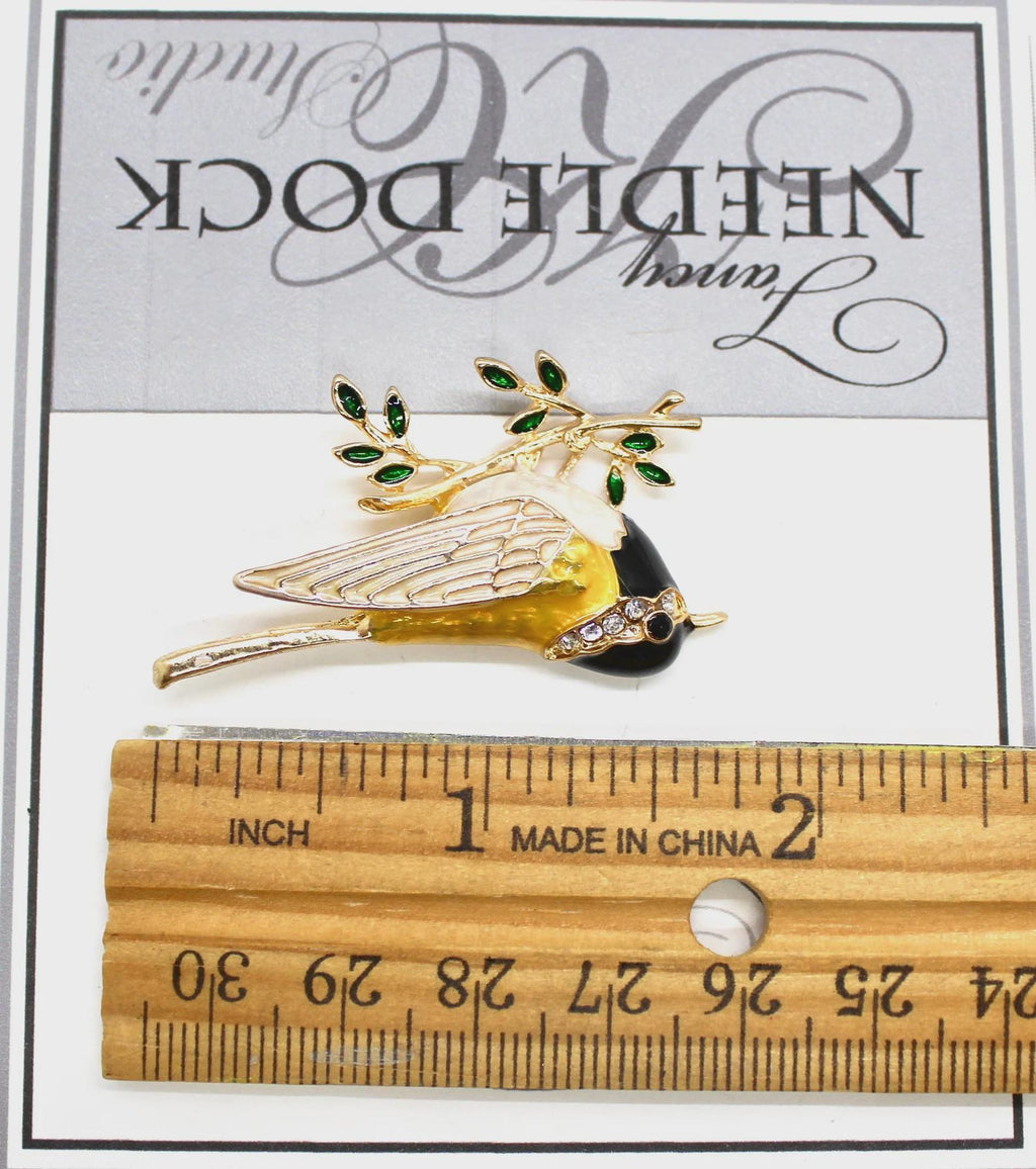 Kelly Clark Studio ~ Yellow Bird Perched on Branch Needle Minder, Needle Dock, Canvas Magnet, Needle Garage, Needleminder