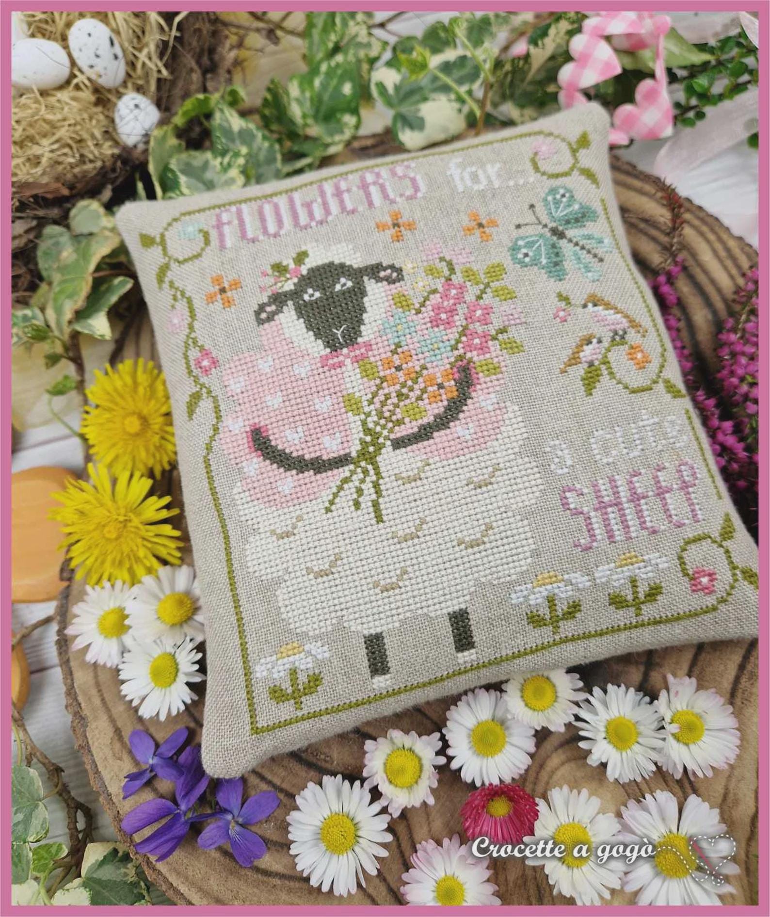 The Little Sheep! by CROCETTE A GOGO  Counted Cross Stitch Pattern  Spring, Flowers, Pattern Only