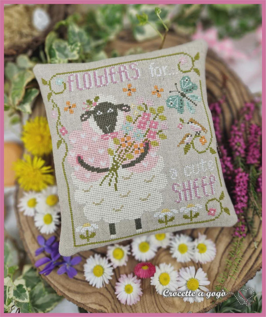 The Little Sheep! by CROCETTE A GOGO  Counted Cross Stitch Pattern  Spring, Flowers, Pattern Only