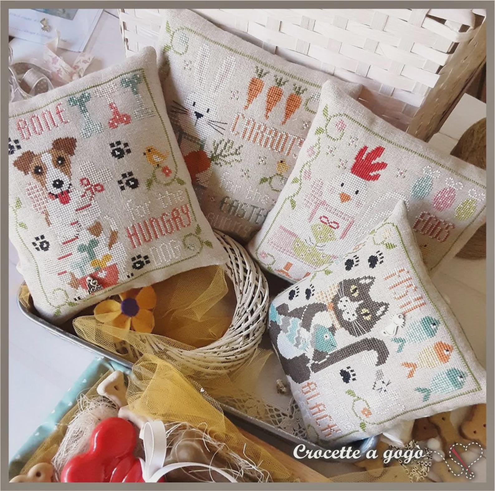 The Little Dog! by CROCETTE A GOGO  Counted Cross Stitch Pattern  Spring, Dog Bones, Pawprints, Pattern Only