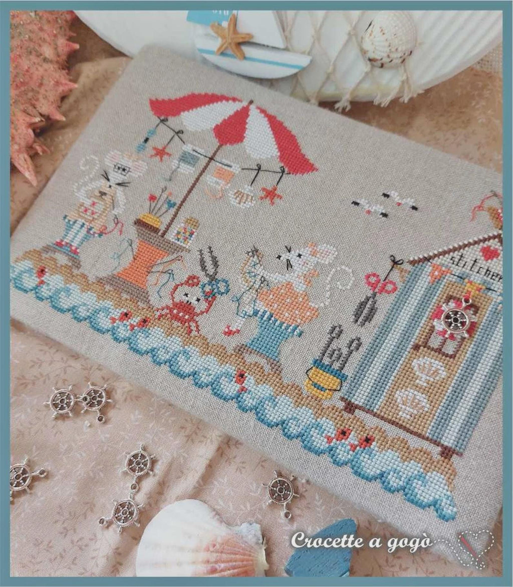CROCETTE A GOGO "Cross Stitch On The Beach" Counted Cross Stitch Pattern & Charm, Summer, Beach, Sea, Crab, Fish, Stitchers Cabana, Chart
