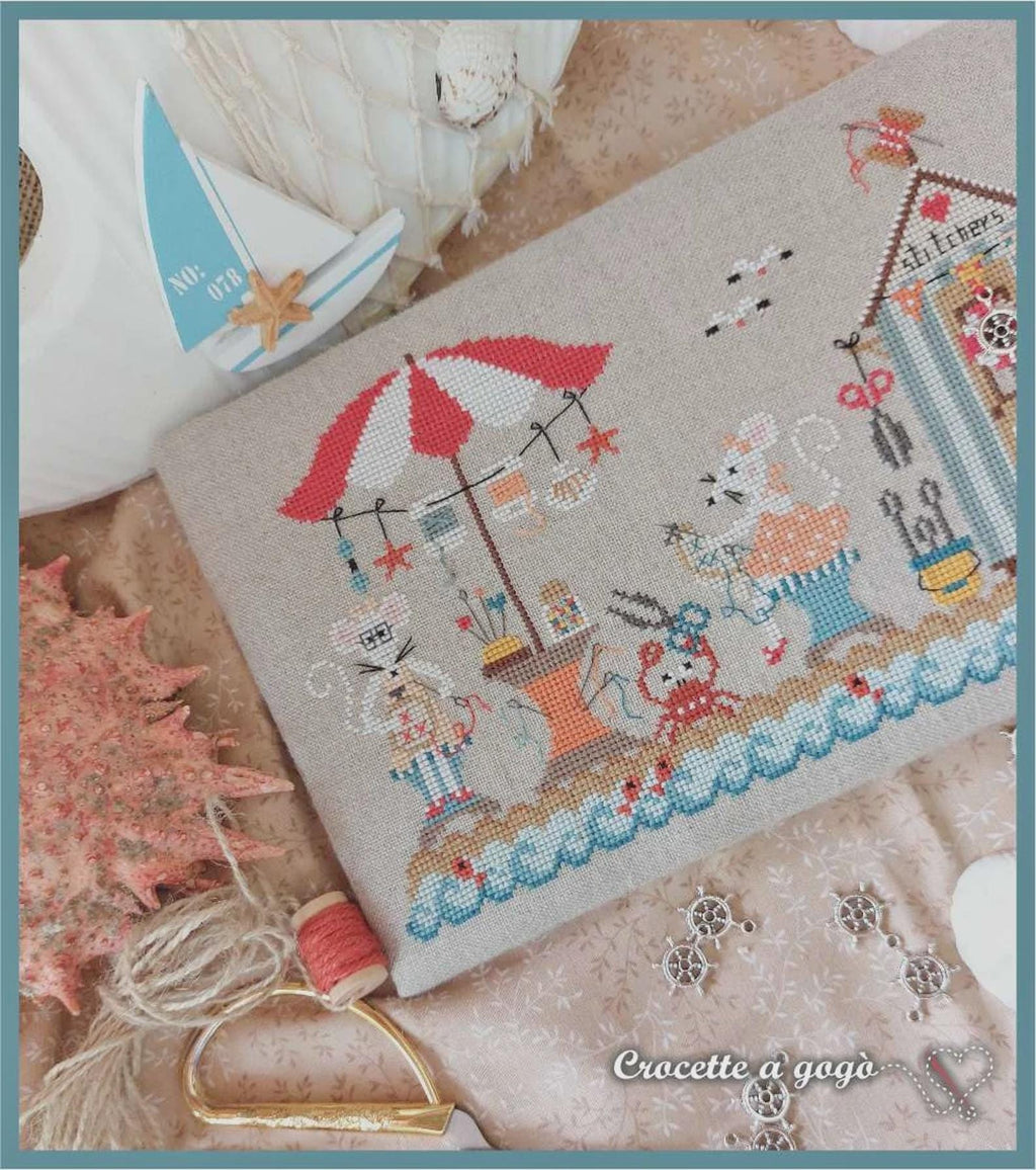 CROCETTE A GOGO "Cross Stitch On The Beach" Counted Cross Stitch Pattern & Charm, Summer, Beach, Sea, Crab, Fish, Stitchers Cabana, Chart