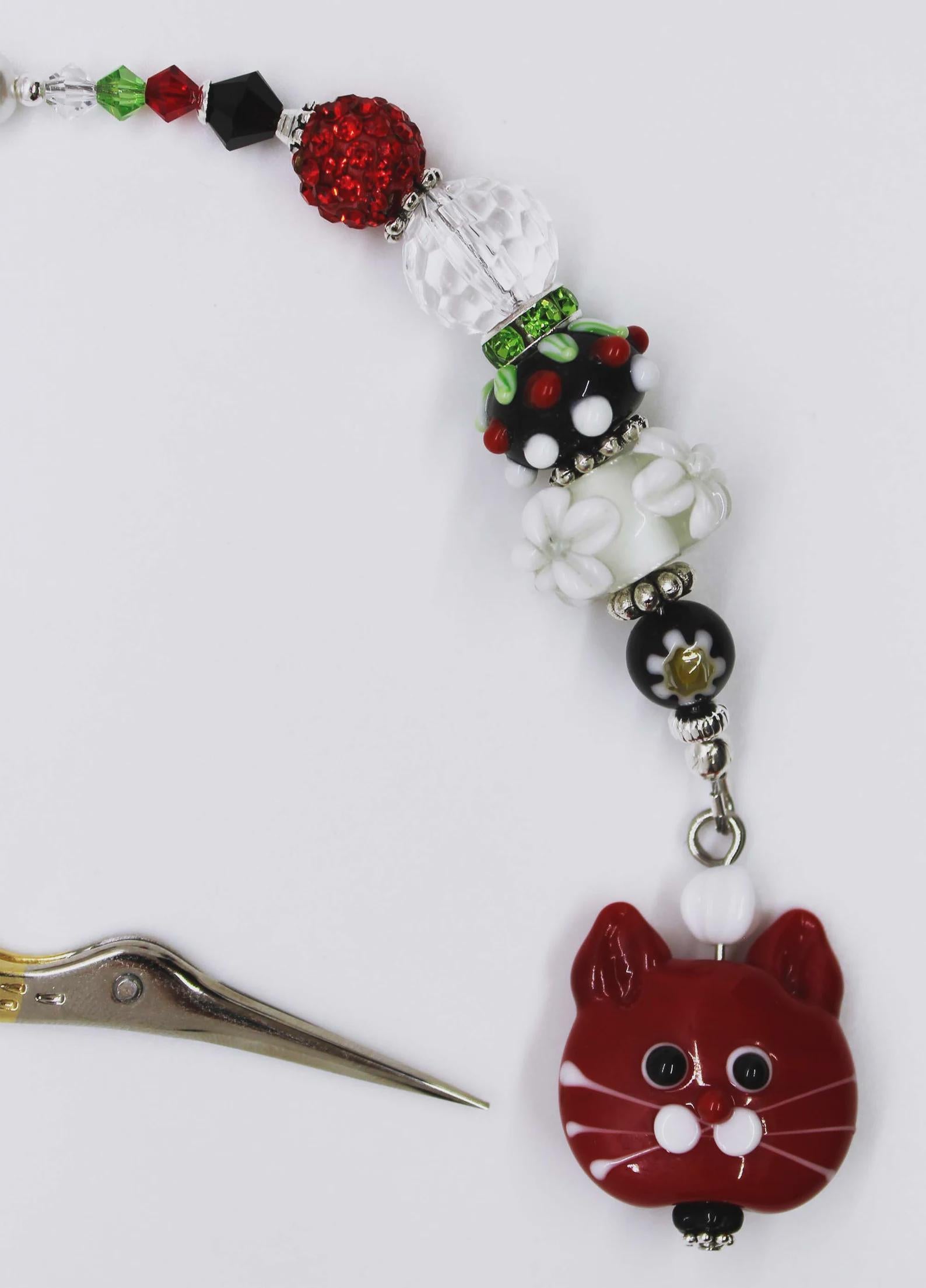 Kelly Clark Studio ~ Red Cat Scissor Fob, Scissor Find, Lanyard Fob, Keyfob, Purse Fob, Key Chain Charm