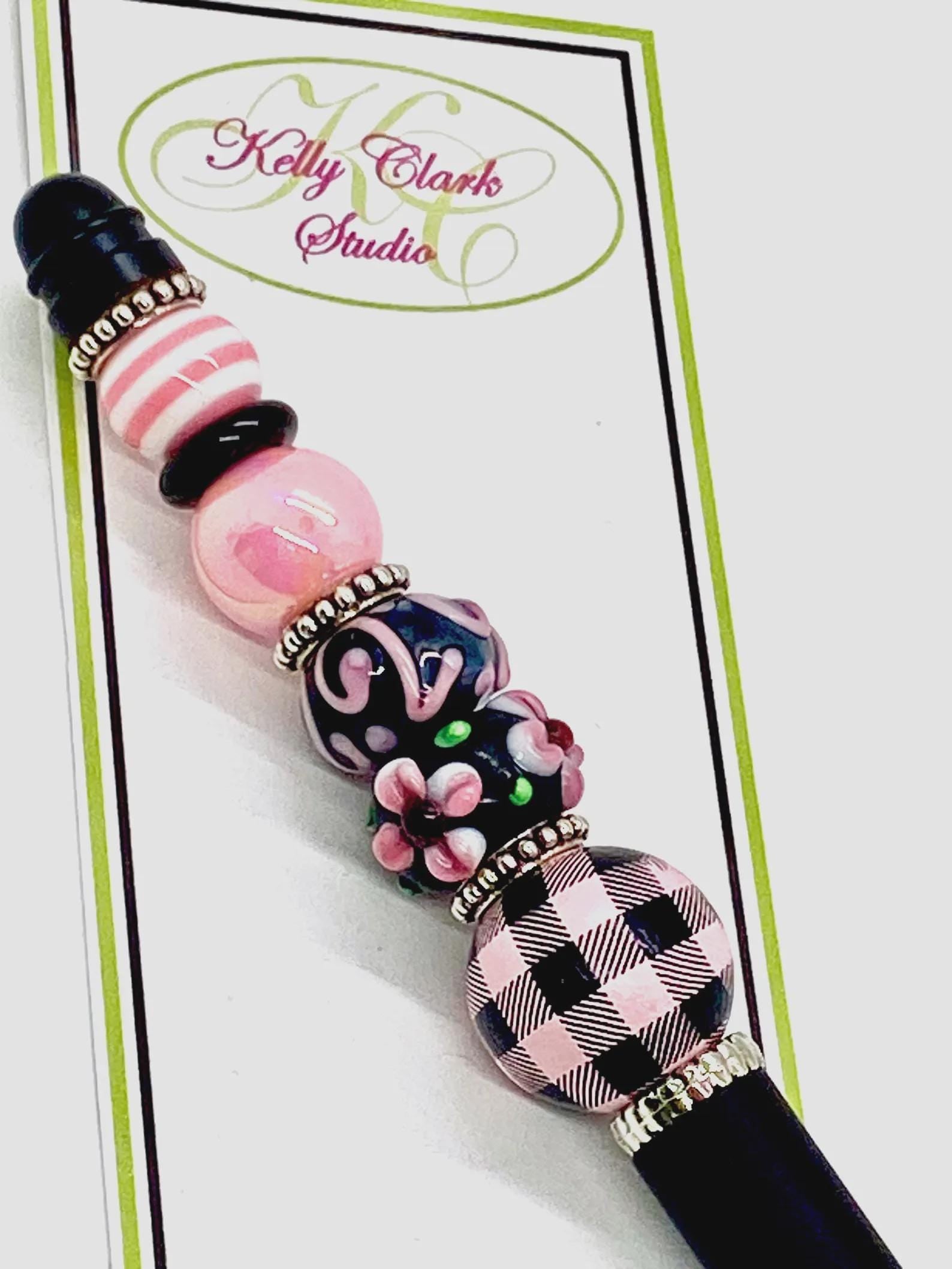 Kelly Clark Studio ~ Beaded Ink Pen in Black and Pale Pink