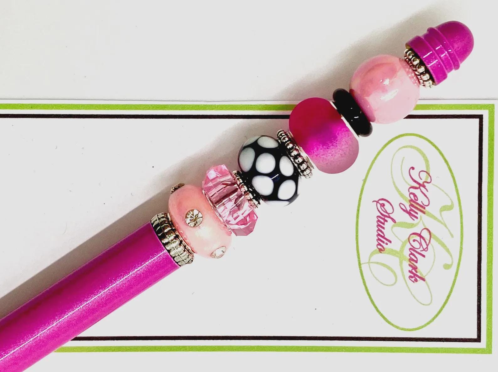 Kelly Clark Studio ~ Beaded Ink Pen in Magenta, Black & Pink