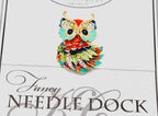 Kelly Clark Studio ~ Orange & Turquoise Owl Needle Minder, Needle Dock, Canvas Magnet, Needle Garage, Needleminder