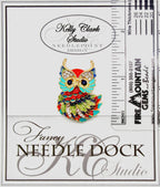 Kelly Clark Studio ~ Orange & Turquoise Owl Needle Minder, Needle Dock, Canvas Magnet, Needle Garage, Needleminder