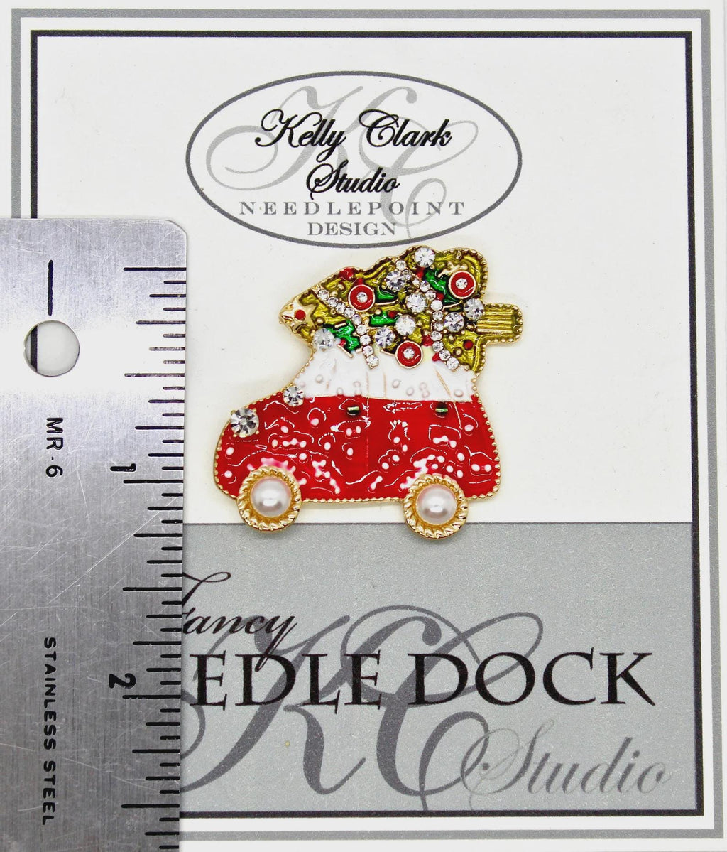 Kelly Clark Studio ~ Car With Christmas Tree Needle Minder, Needle Dock, Canvas Magnet, Needle Garage, Needleminder
