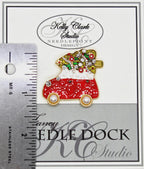 Kelly Clark Studio ~ Car With Christmas Tree Needle Minder, Needle Dock, Canvas Magnet, Needle Garage, Needleminder