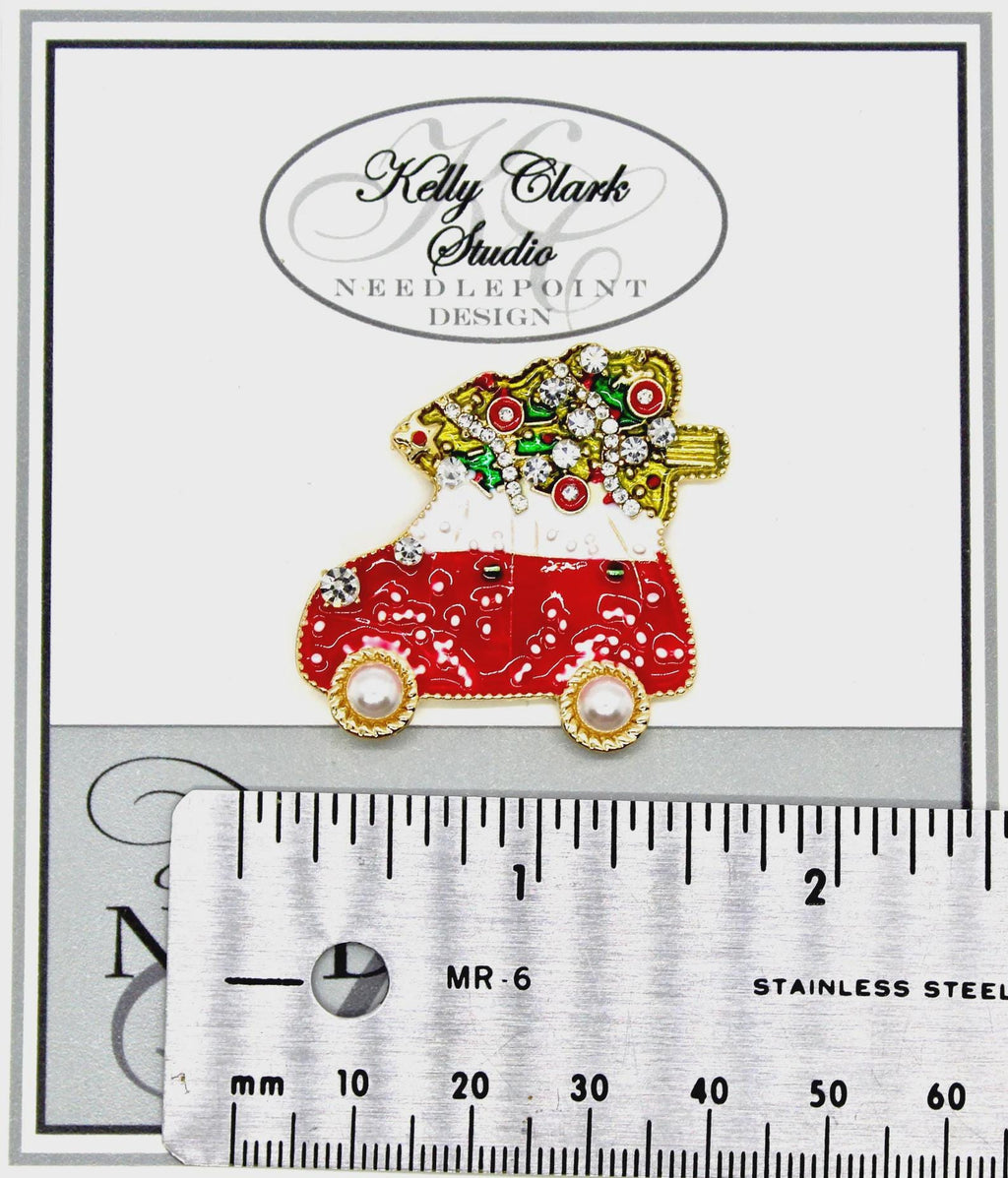Kelly Clark Studio ~ Car With Christmas Tree Needle Minder, Needle Dock, Canvas Magnet, Needle Garage, Needleminder